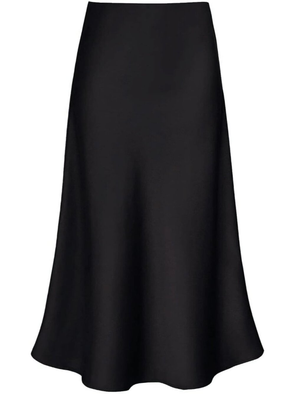 Women's Black Polyester Elastane High Waisted Satin A Line Silk Long Skirt